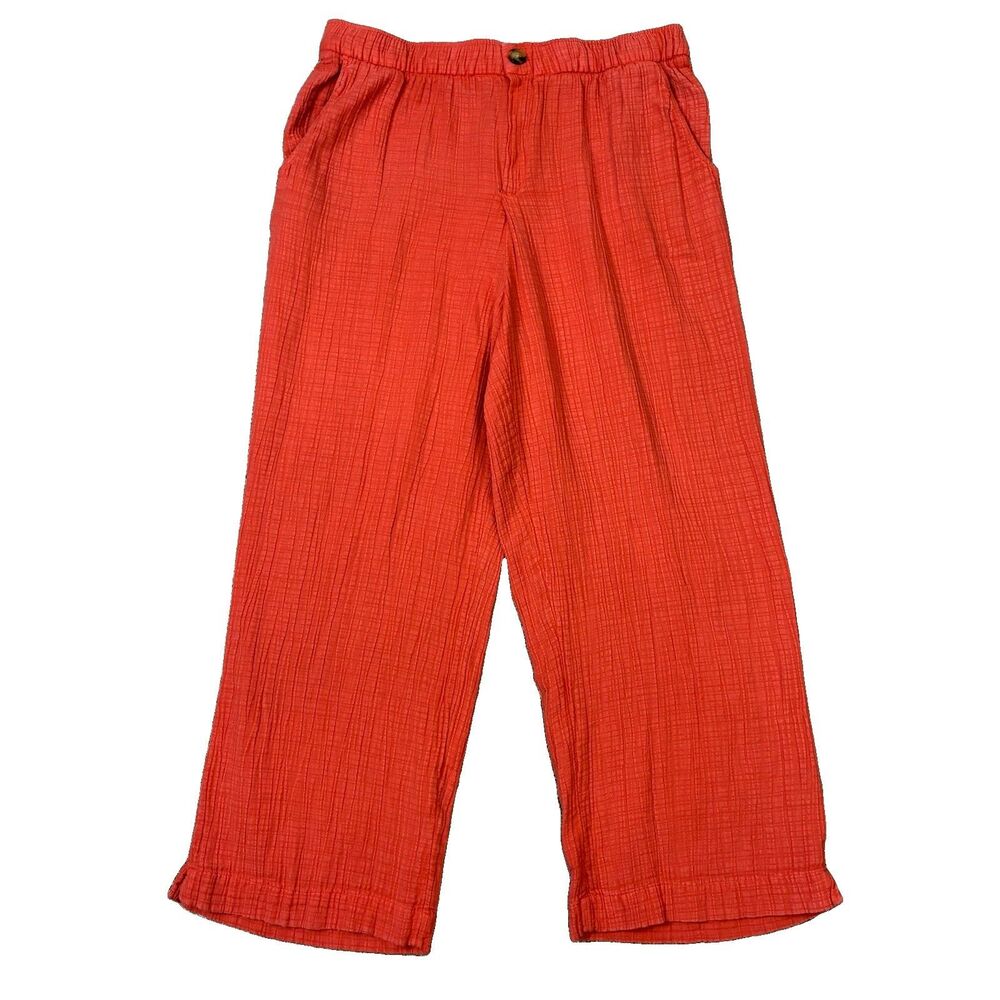 Wonderly 100% Cotton Pull On Cropped Pants Women’s 1X Coral Beach Wide Leg Capri